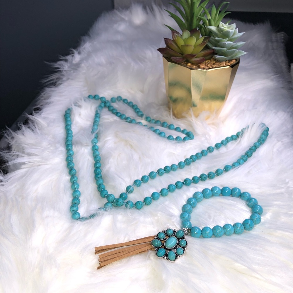 Blue Howlit beaded necklace and bracelet
